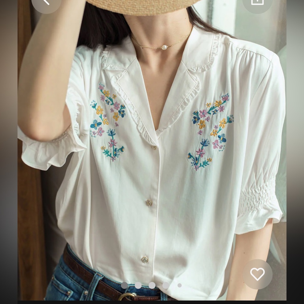 Brand New Alicia Floral Embroidery V-Neck Blouse